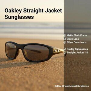 Oakley Sunglasses Straight Jacket 1.0 Matte Black Frame Black Lens Silver Icons